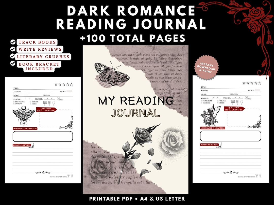 Dark Romance Reading Journal Printable | Aesthetic Book Tracker PDF ...
