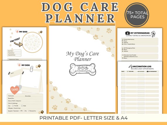Dog Care Planner Printable | Puppy Health Journal, Vaccination Log (Color Edition)