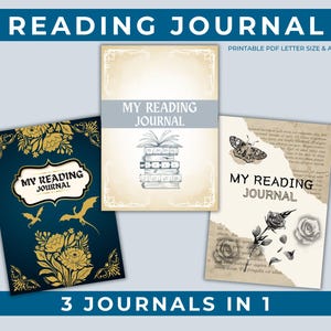 Afdrukbare en digitale pdf-leesdagboek – ongedateerde boekplanner met 3 omslagstijlen – A4 | Amerikaanse brief