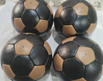 Vintage Style Black & Tan Soccer Ball Set – Handmade Leather Footballs, Retro 4pcs