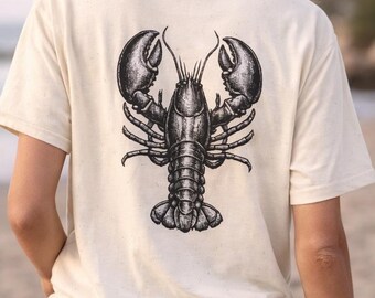 Camiseta vintage con ilustración de langosta / Mariscos náuticos / Regalo / Unisex