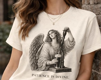 Camiseta vintage de ángel de Guinness, La paciencia es divina, Camiseta de arte renacentista, Camiseta gráfica vintage
