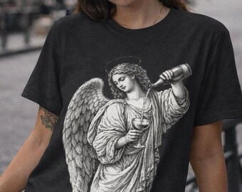 Camiseta vintage Angel Champagne / Camiseta con grabado renacentista