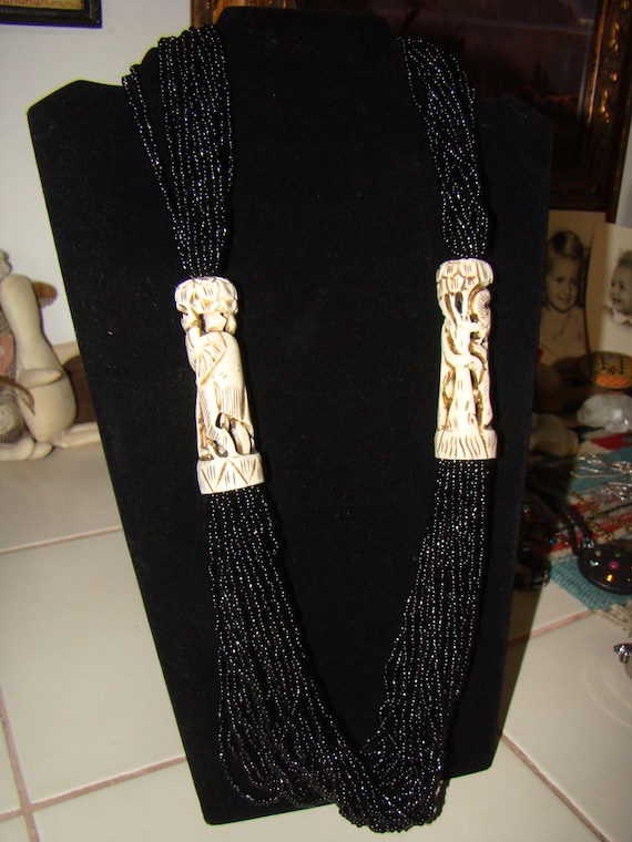 Gorgeous Carved Bone Multi-strand Beaded Necklace - image 5