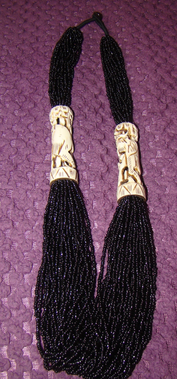 Gorgeous Carved Bone Multi-strand Beaded Necklace - image 6