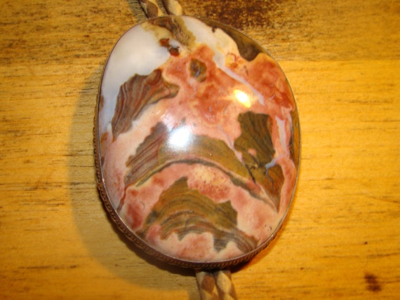 Bolo Tie Large Old Pawn Agate Sterling Silver Nat… - image 1