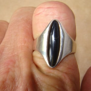 Ring Vintage Deco Artisan Sterling Silver Black Onyx