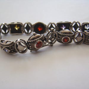 Antikes Sterling Silber Gliederarmband mit Multi Edelsteinen