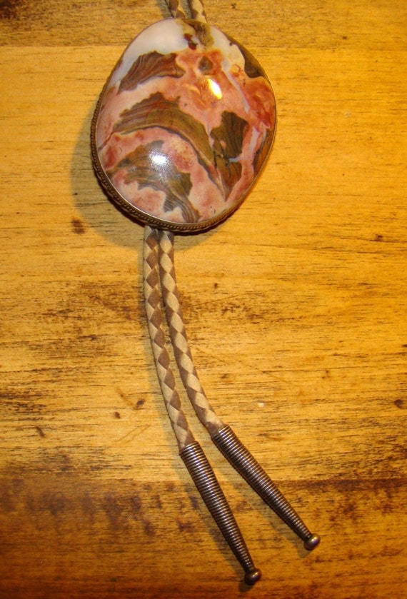 Bolo Tie Large Old Pawn Agate Sterling Silver Nat… - image 5