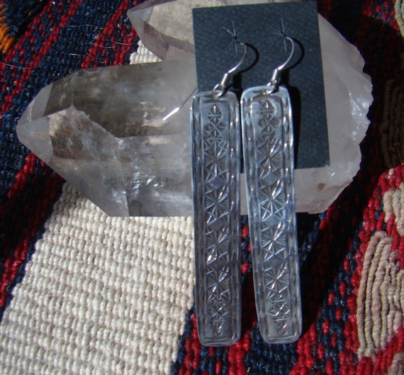 Earrings Vintage Sterling SW Hand Stamped Long Ea… - image 2