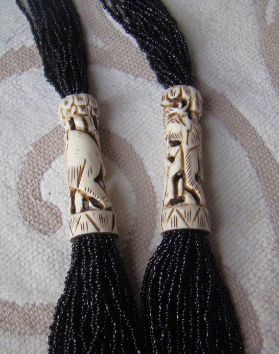 Gorgeous Carved Bone Multi-strand Beaded Necklace - image 3