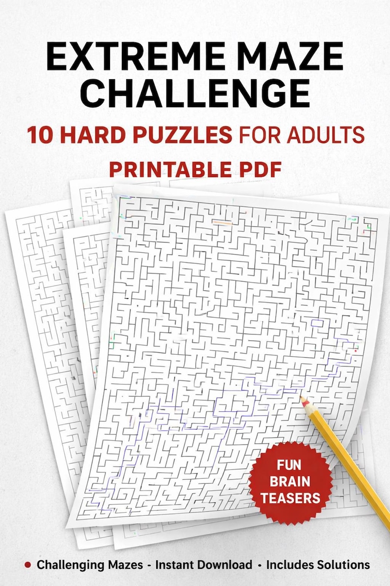 10 Hard Mazes for Adults With Solutions | Printable Brain Challenge ...