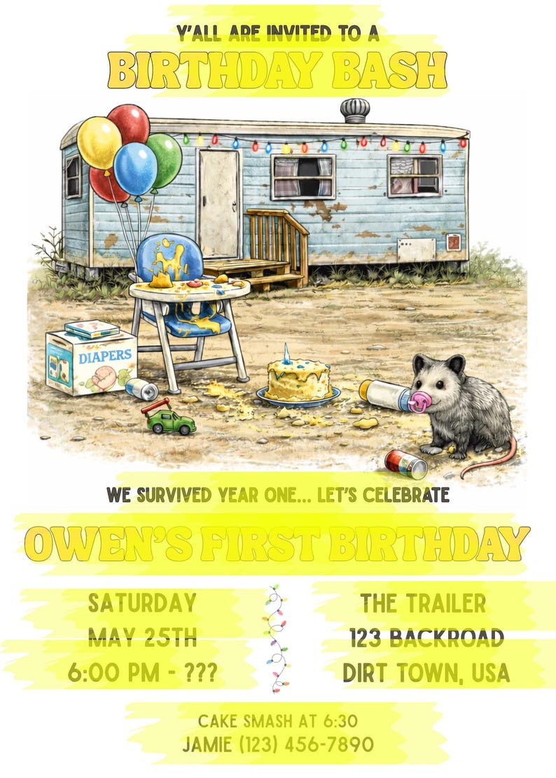 White Trash 1st Birthday Party Invite | Funny Redneck Trailer Park ...