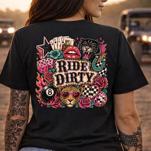 Damtröja för ATV-terrängkörning, smutsig t-shirt med Mud Vixens Ride-motiv, grafiska kläder för SxS UTV-terrängflickor, inspirerade av Western Outlaw.