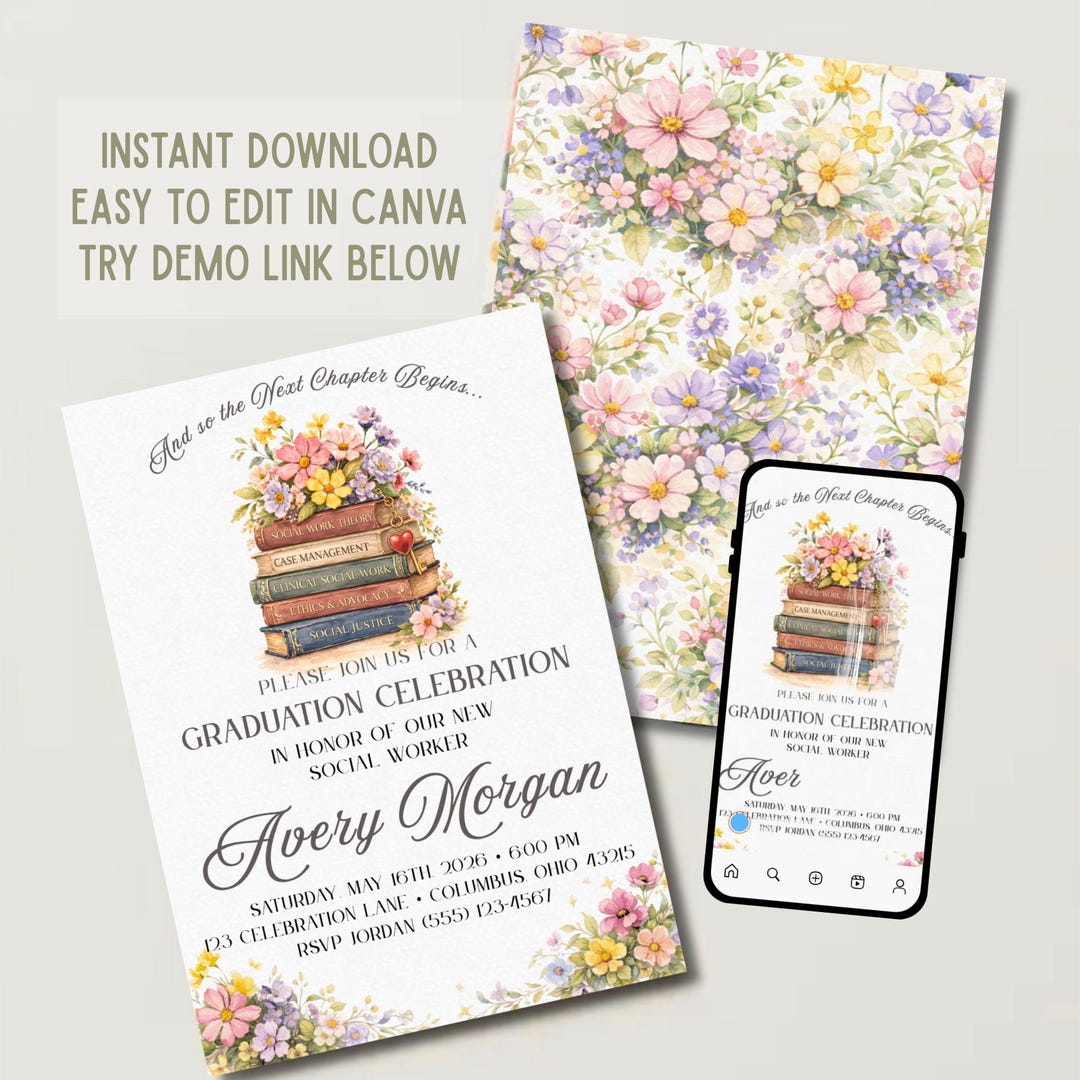 Social Worker Graduation Invitation Template | Social Work Grad Party ...