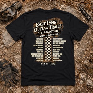 East Lynn Outlaw Trails shirt, unisex ATV/UTV Side-by-Side T-shirt, kleding voor offroad-trailtochten in West Virginia
