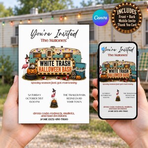 Inbjudningspaket till White Trash Halloween-fest, vuxenfest för Redneck Trailer Park, redigerbar Canva