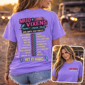 Tackett Creek TN Tour Shirt | Mud Vixens Off Road Reit-T-Shirt für Frauen | ATV UTV Side by Side Anhänger Bekleidung