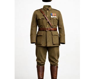 Vintage Military Officer Uniform Set – Historical Army Costume with Cap, Belt & Boots Included