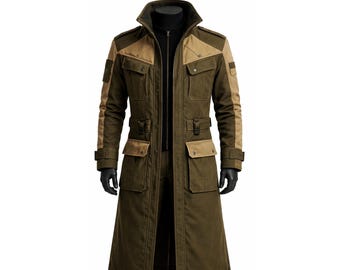 Men’s Long Trench Coat – Tactical Field Coat with Multi Pockets