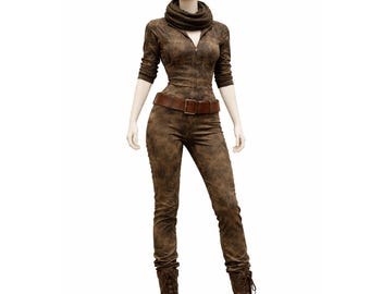 Fallout Style Wasteland Suit – Brown Tactical Jumpsuit with Belt, Cosplay Costume Outfit