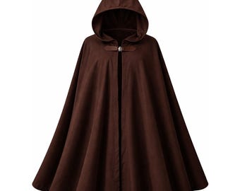 Brown Hooded Cloak Cape for Men Women Medieval Fantasy Cosplay