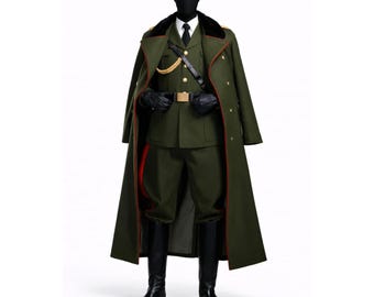 Military Green Officer Uniform Coat Cosplay Costume Cape Set