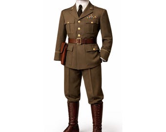 WWI Military Officer Cosplay Uniform – Historical Army Costume with Boots, Belt & Cap
