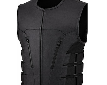 Black Cosplay Vest with Side Straps – Futuristic Tactical Costume Vest for Men