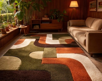 Hand Tufted Wool Area Rug – Mid-Century Modern Abstract Geometric Design