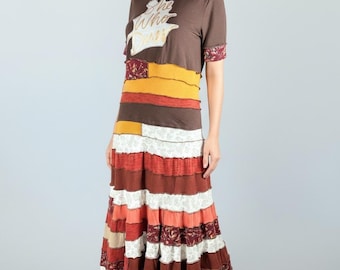 Upcycled She Who Dares Earth Tones Dress Made with Recycled Spiral Patchwork One of a Kind Size Medium Made by S Threads