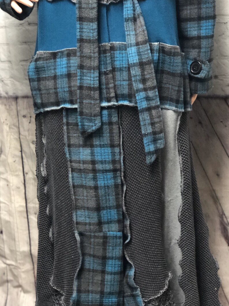 S Threads Upcycled Layer jacket aka Jayer Teal Black Grey Recycled Sweaters Size XL