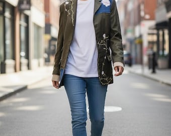 Upcycled Jacket Stitched with Recycled Patchwork One of a Kind Size Medium made by S Threads