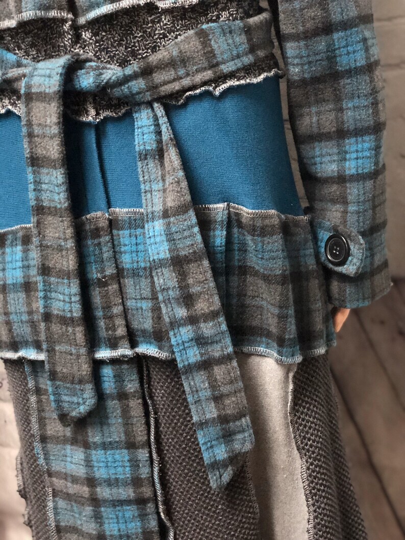 S Threads Upcycled Layer jacket aka Jayer Teal Black Grey Recycled Sweaters Size XL