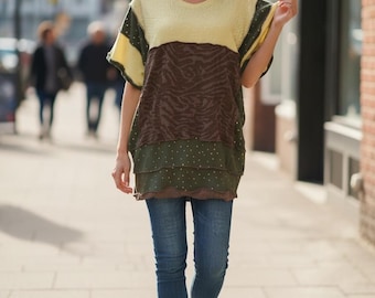 Upcycled Open Size Polkadot Butterfly Style Top Stitched with Recycled Patchwork One Size made by S Threads