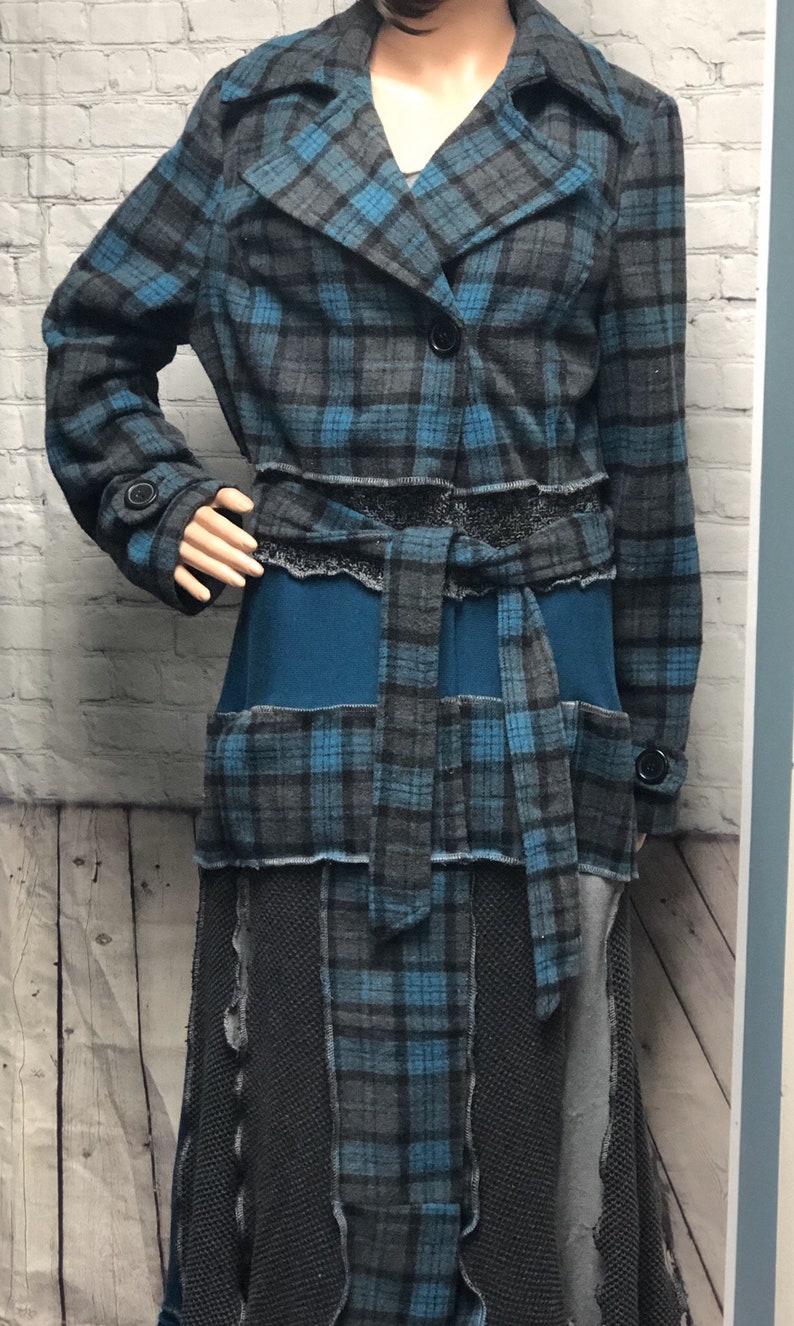 S Threads Upcycled Layer jacket aka Jayer Teal Black Grey Recycled Sweaters Size XL