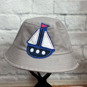 Upcycled Bucket Hat Sailboat One Size Fit by S Threads Boutique