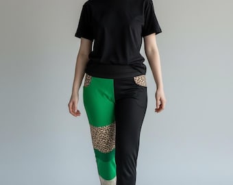 Recycled Upcycled Christmas Print Patchwork Pants with Recycled Fabrics made by S Threads Size Medium