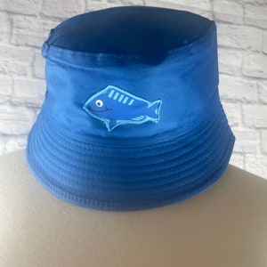 Upcycled Bucket Hat Blue Fish One Size Fit by S Threads Boutique