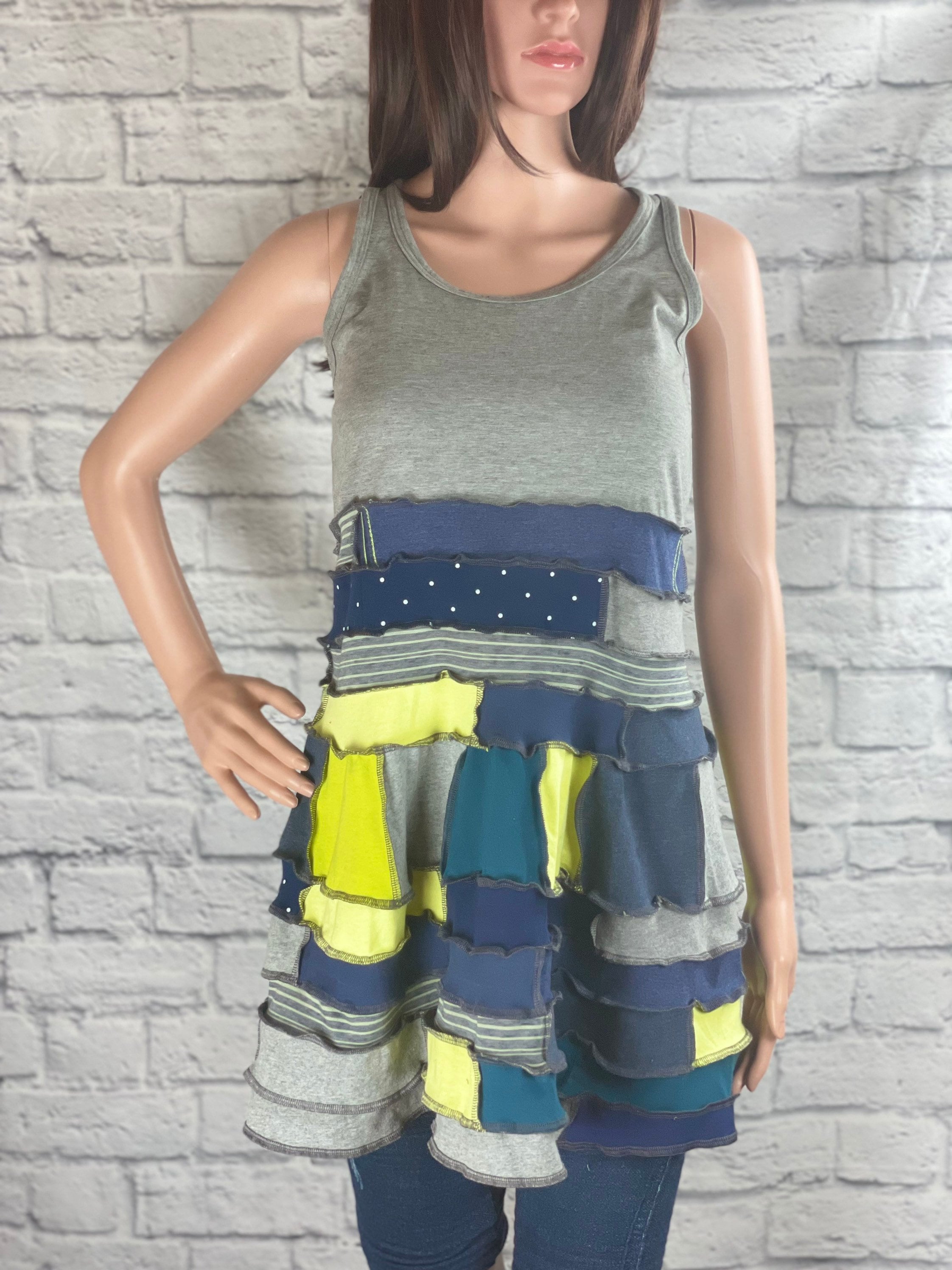 S Threads Upcycled Lace Collar Polkadot Dress Size Medium