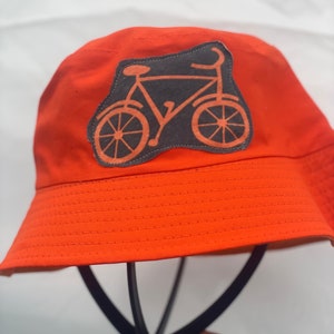 Upcycled Bucket Hat Orange Bicycle One Size Fit by S Threads Boutique