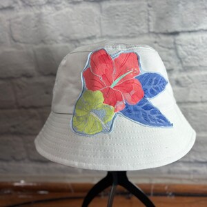 Upcycled Bucket Hat Hibiscus One Size Fit by S Threads Boutique
