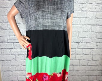 Upcycled Striped Comfy Tshirt Dress Made with Recycled Patchwork One of a Kind Size L Made by S Threads