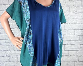Upcycled Royal Blue, Paisley Open Size Butterfly Style Top Stitched with Recycled Patchwork One Size made by S Threads