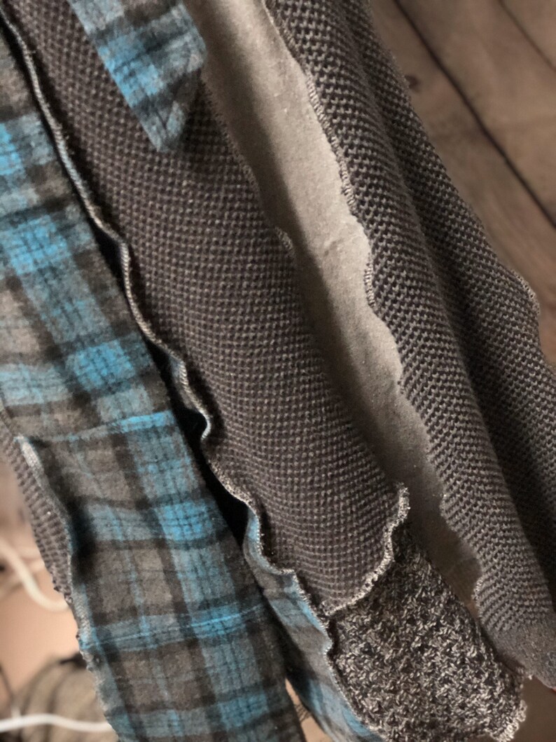 S Threads Upcycled Layer jacket aka Jayer Teal Black Grey Recycled Sweaters Size XL