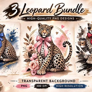 Leopard PNG-paket, leopardtryck png, kokett png, leopardclipart, rosa rosett png, kokett leopardskjorta sublimering, flickaktigt rosettdesign png