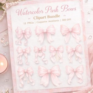 Aquarell rosa Schleife Clipart - Kokette Band PNG Bündel (digitaler Download)