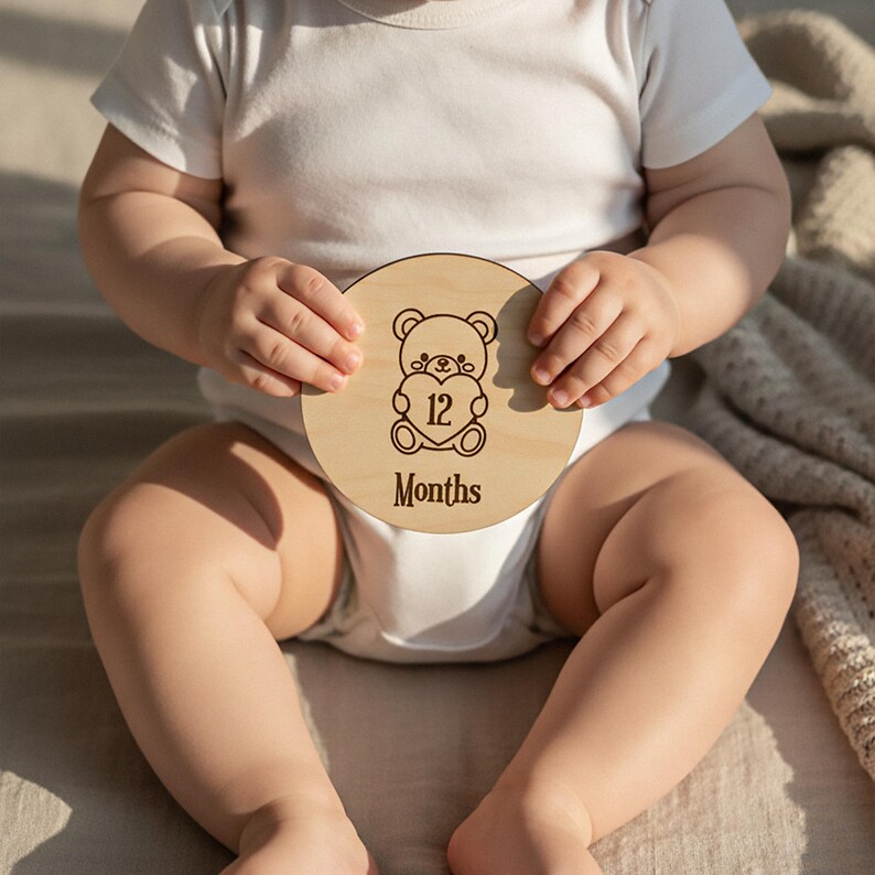 Buy Laser Cut Teddy Bear Baby Milestone SVG | Monthly Discs, Newborn ...