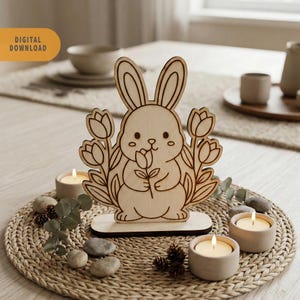Taglio laser SVG di Pasqua / Modello di coniglietto 3D / Decorazione centrotavola in legno / Glowforge DXF PDF / Decorazioni primaverili fai da te