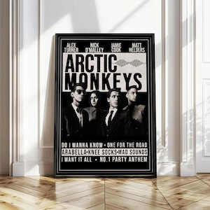 Arctic Monkeys Band-affischtryck, väggkonst för indierockfans, Alex Turner-konsertmemorabilia, dekor för albumlåtlista, present till musikälskare